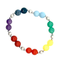 CHAKRA, SILVER ROUND METAL BEADS BRACELET 8mm