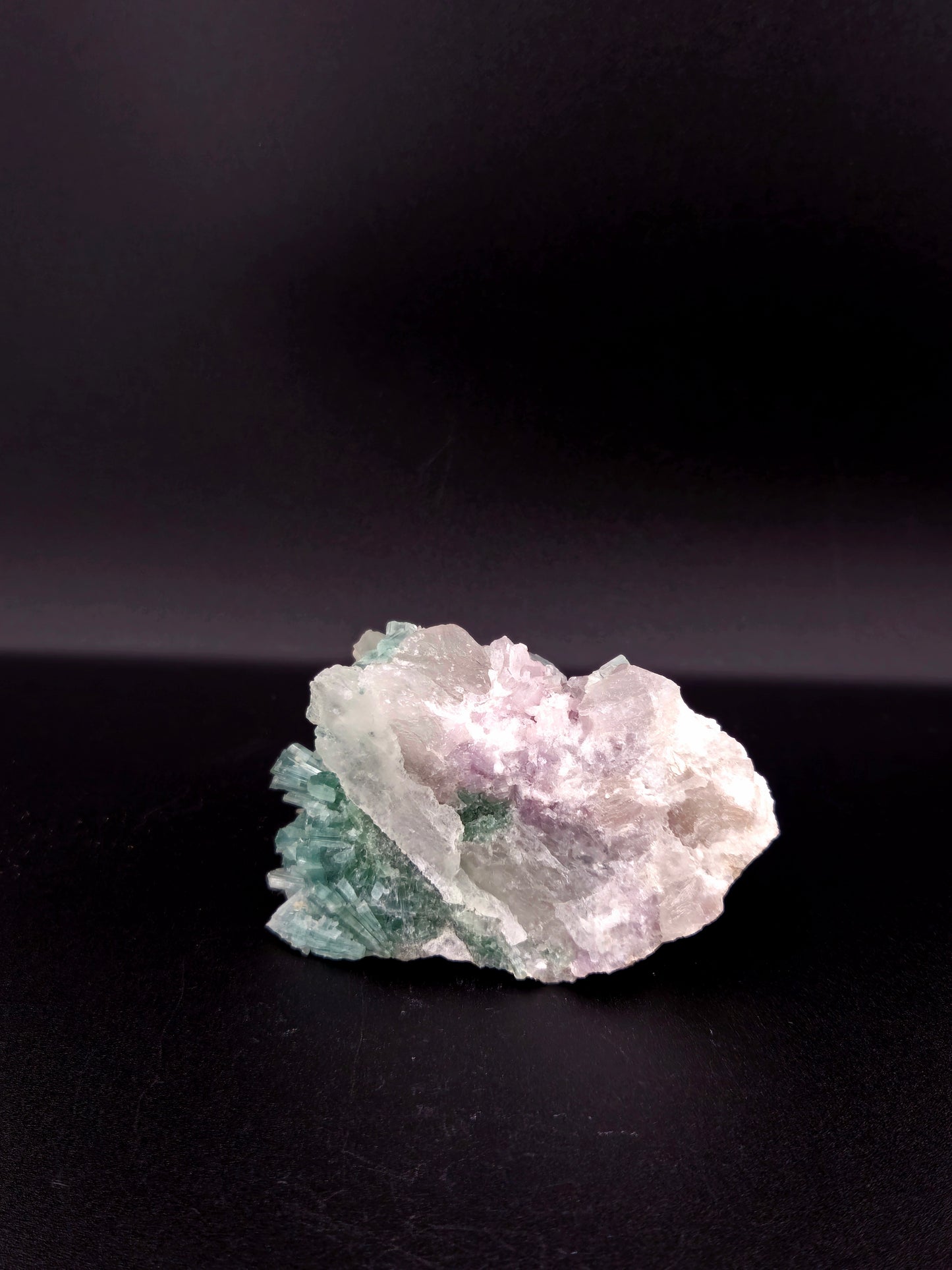 Indicolite Tourmaline with Quartz in Matrix and Lepidolite โ High-Grade Collector Crystal
