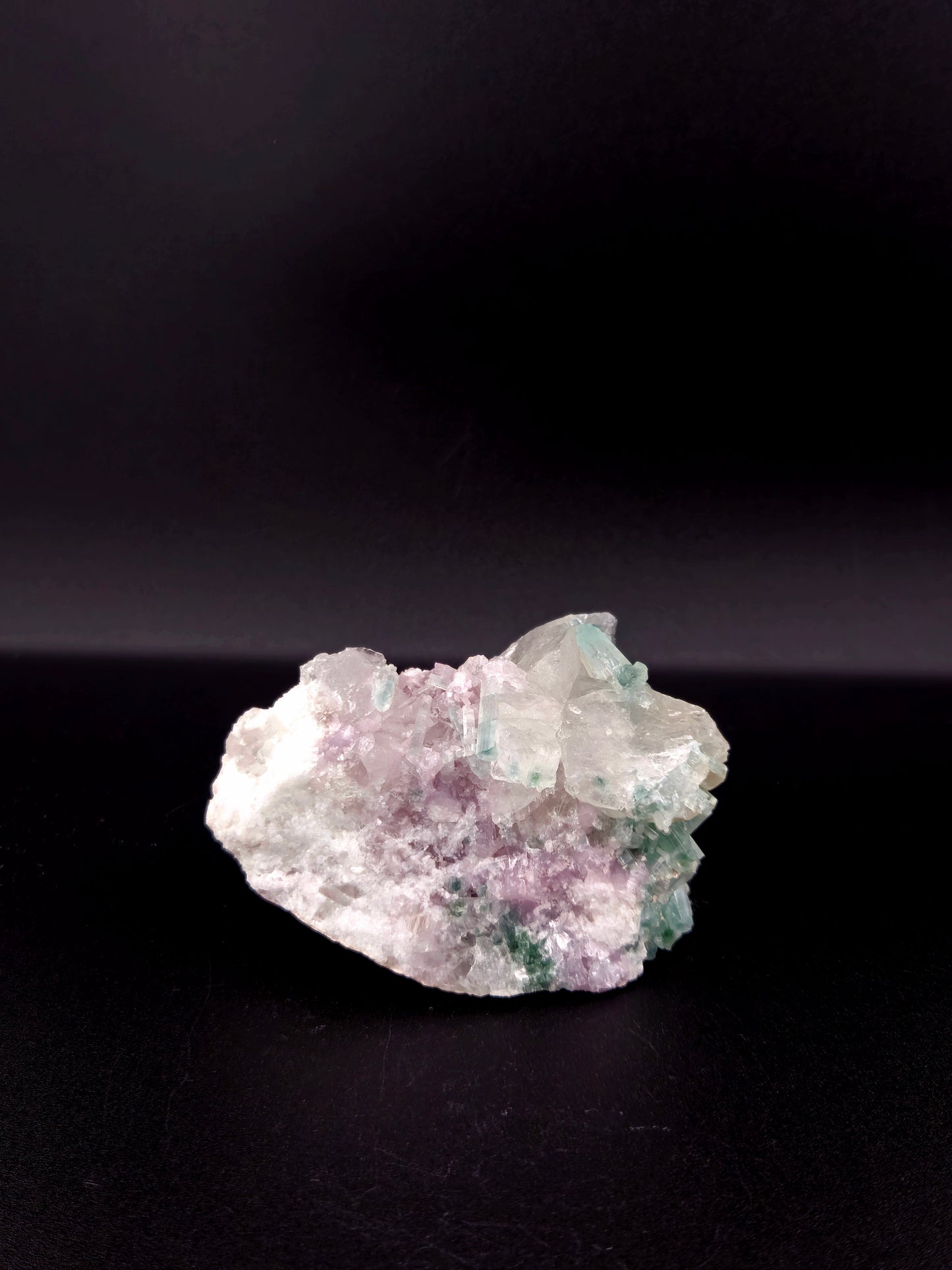 Indicolite Tourmaline with Quartz in Matrix and Lepidolite โ High-Grade Collector Crystal