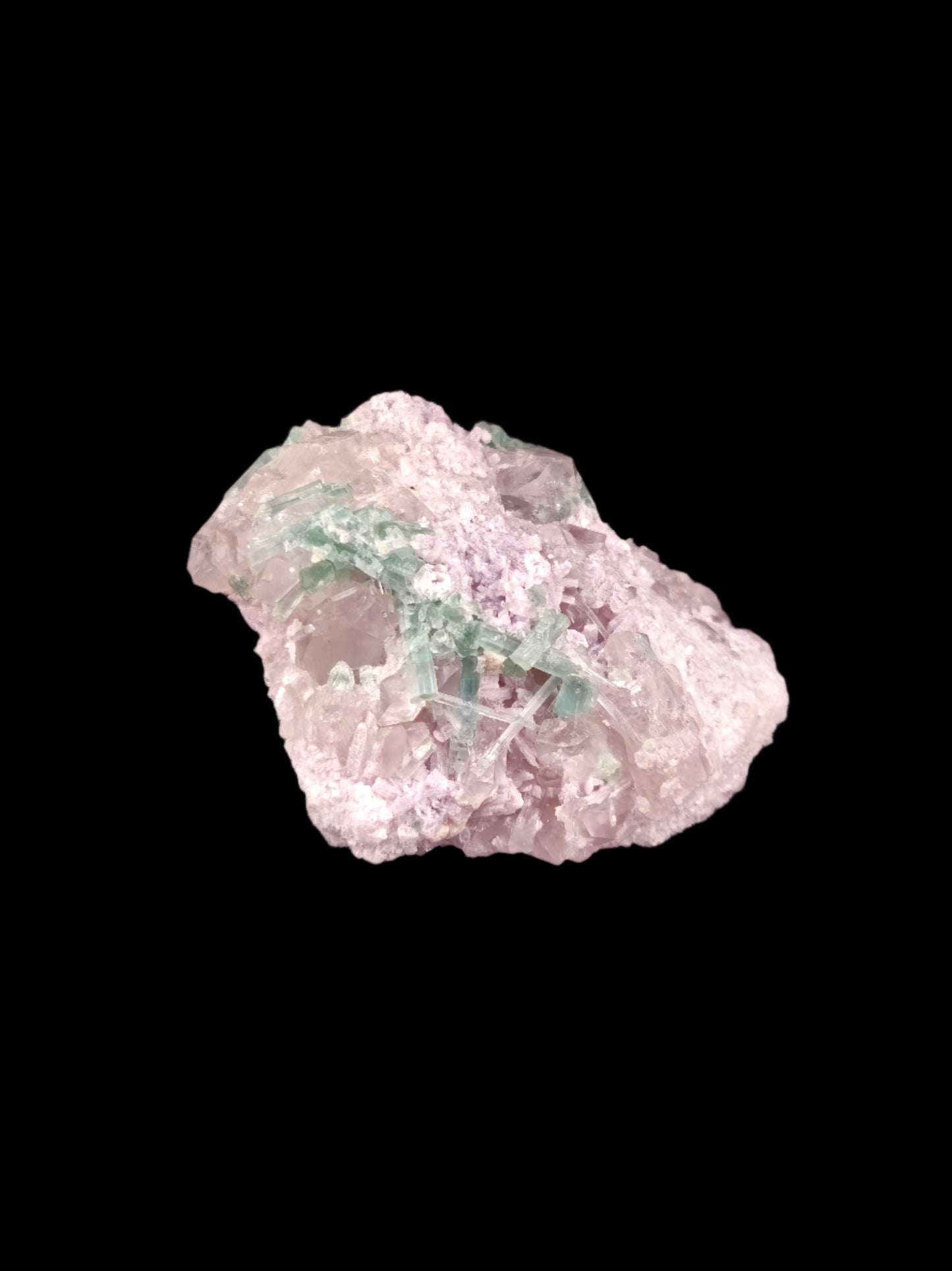 Indicolite Tourmaline with Quartz in Matrix and Lepidolite โ Spiritual Growth Crystal
