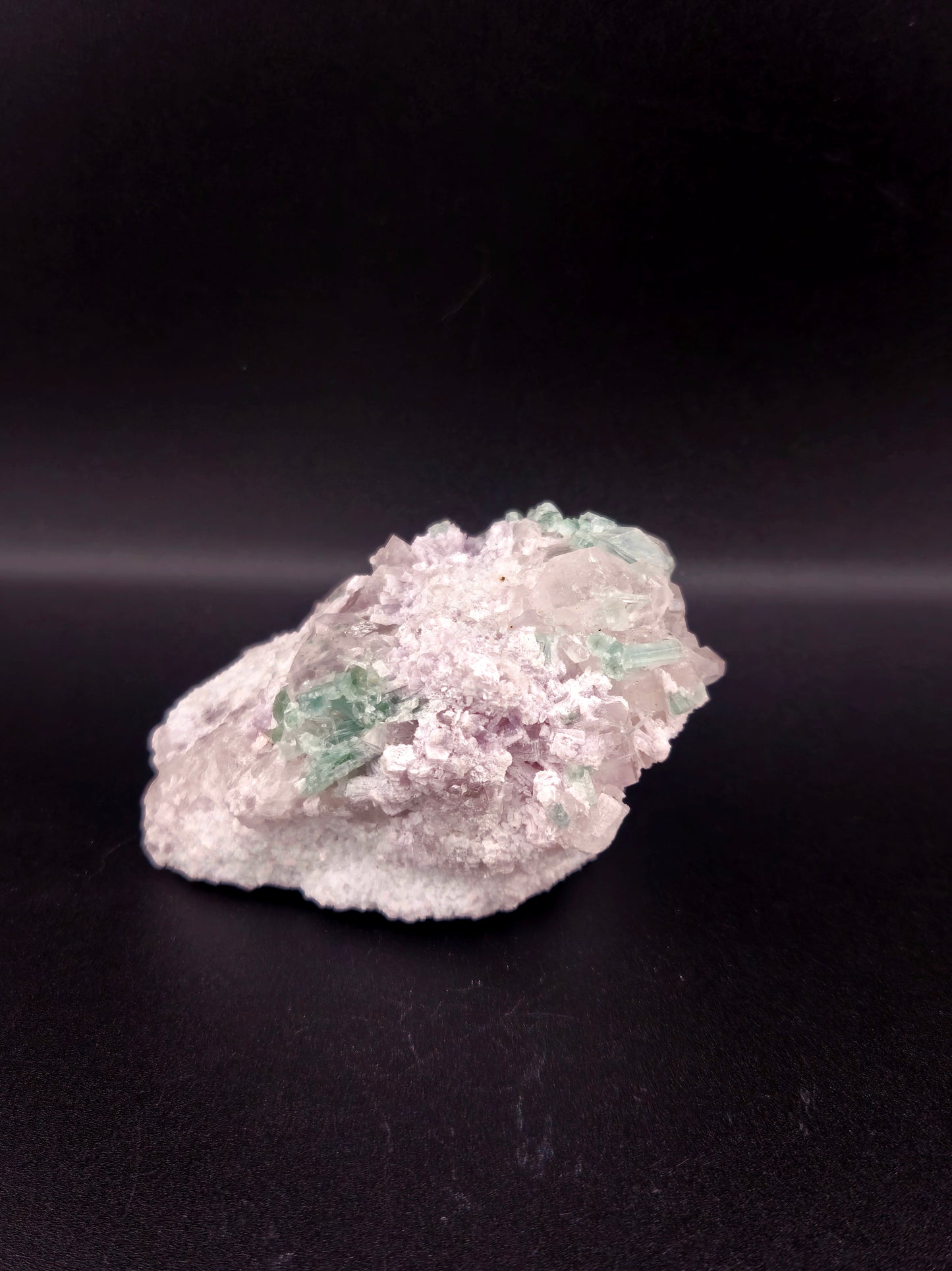 Indicolite Tourmaline with Quartz in Matrix and Lepidolite โ Spiritual Growth Crystal