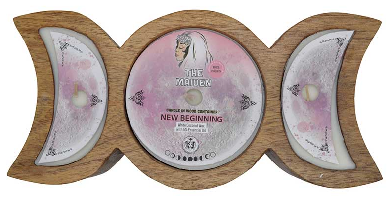 Maiden New Beginning Triple Moon Wood Candle
