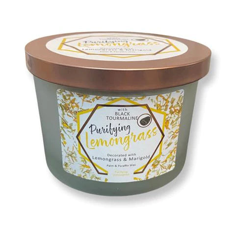 Purifying Lemongrass - Black Tourmaline Wood Wick Candle