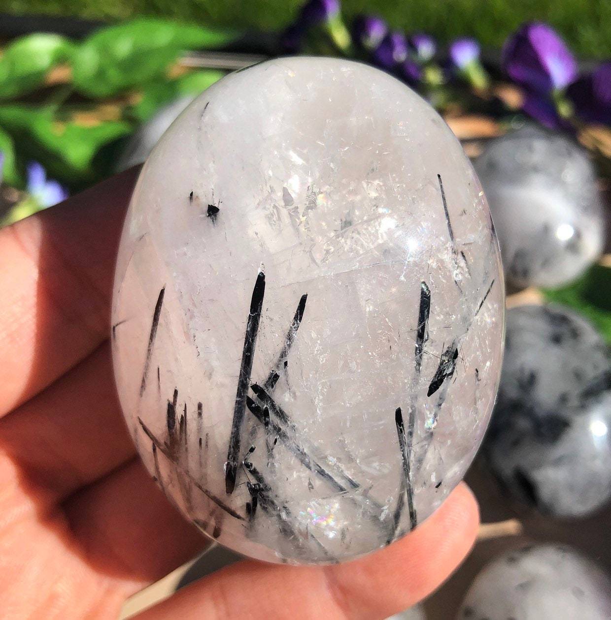 Tourmaline in Quartz Palm Stones